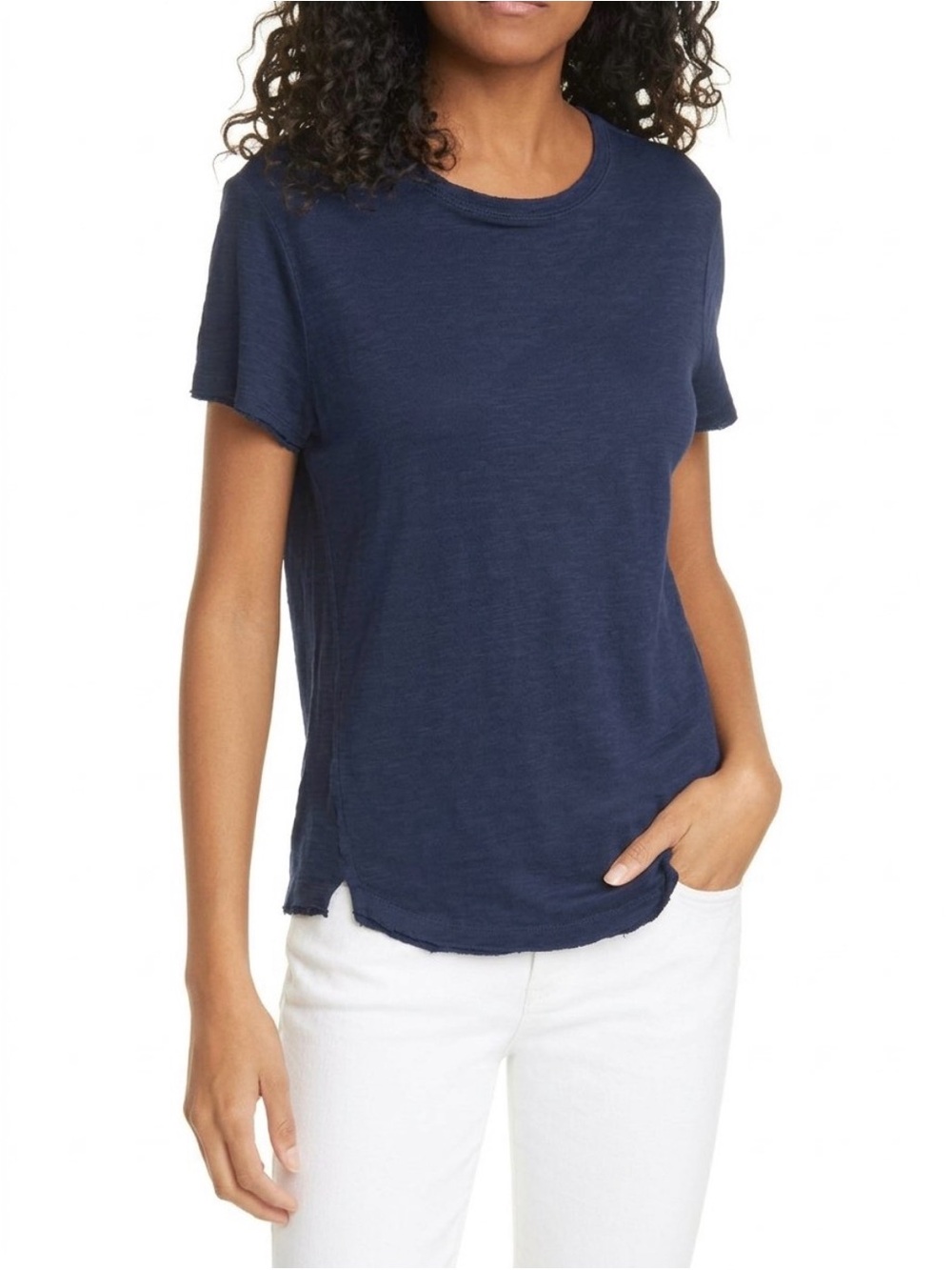 Frame Denim Women's Easy True Organic Linen Navy T-Shirt size Small